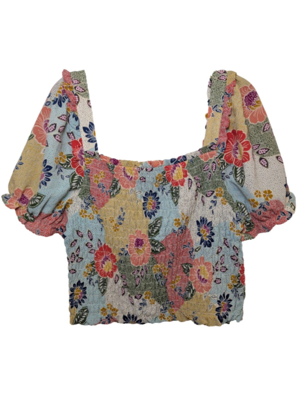 Women's Monteau Floral Blouse XL Multi-color Square Neck Smocked Top